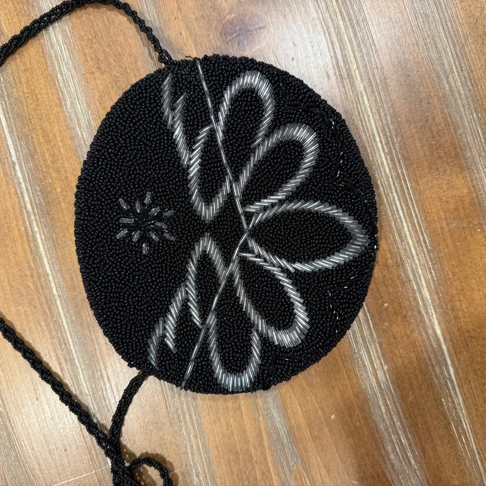 Black Beaded Crossbody Shoulder Bag Small Evening Purse Party Wedding Guest